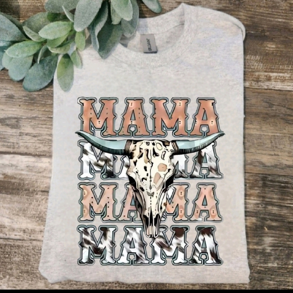 Mama shirt cute cow print western country bull skull popular mom